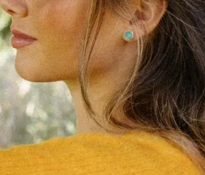 Sterling Silver Round Studs in Aqua Chalcedony