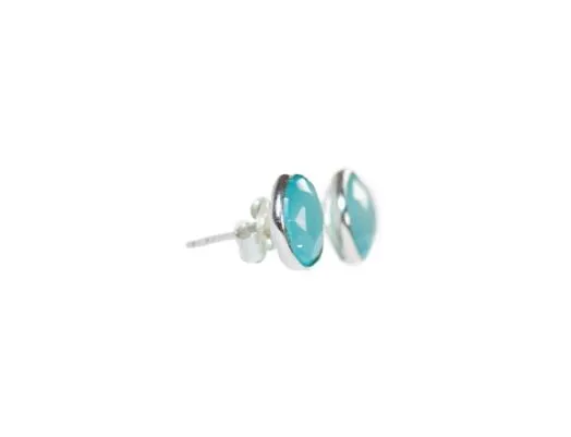 Sterling Silver Round Studs in Aqua Chalcedony