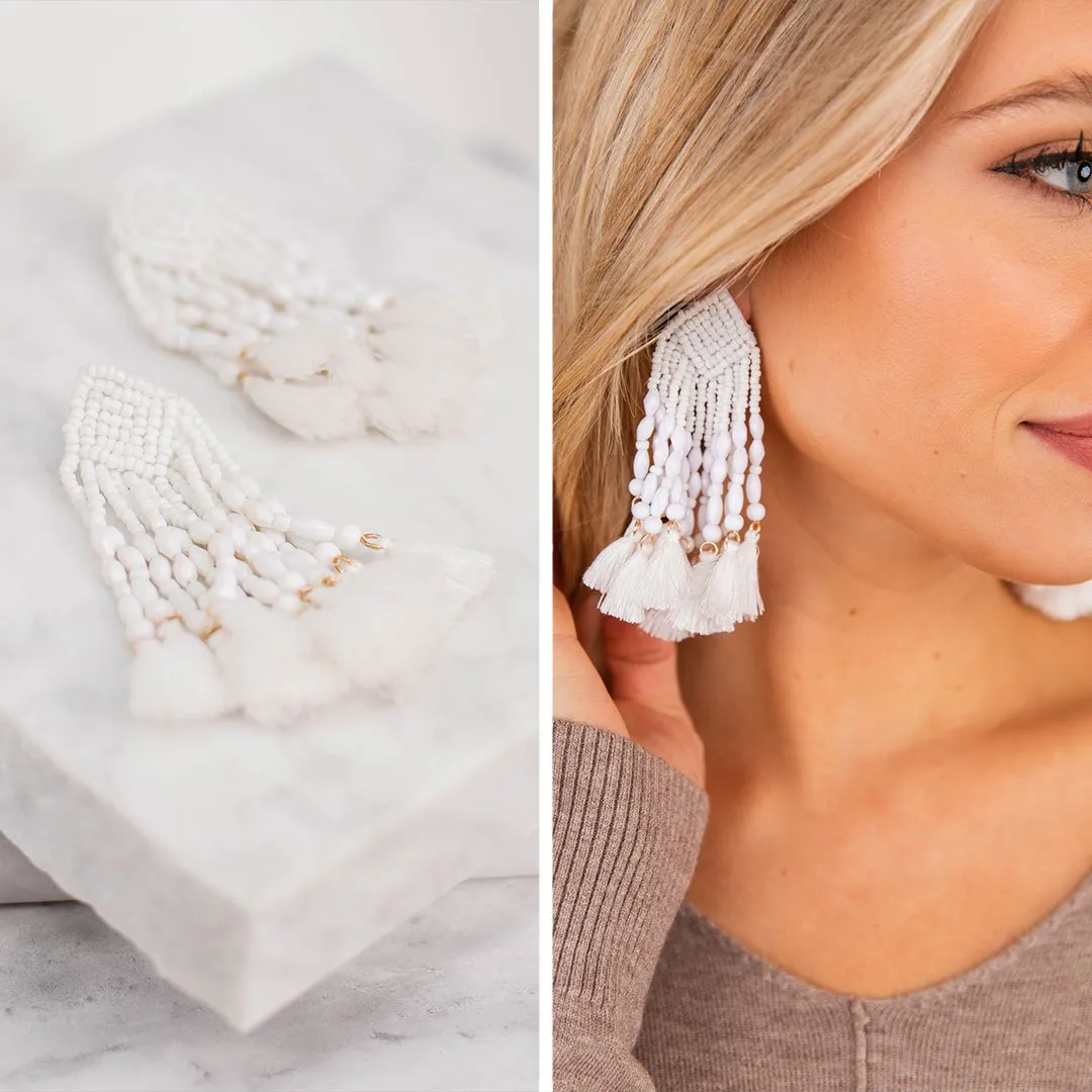 Thought It Through White Beaded Earrings