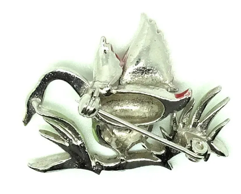 Vintage 1940s Enamel Swan Brooch