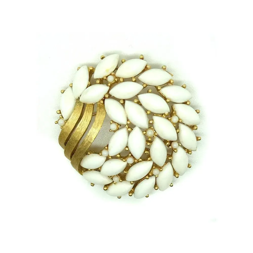 Vintage 1950s White Trifari Brooch Earring Set