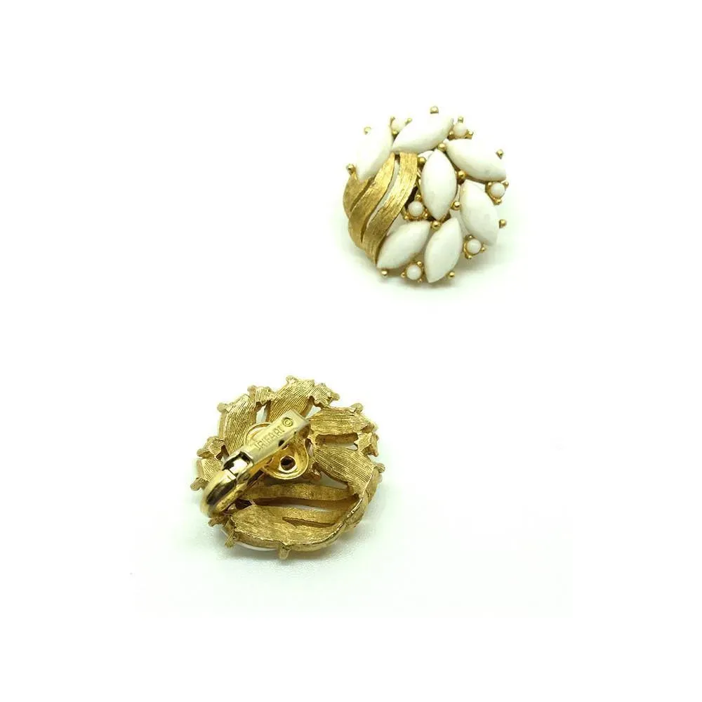 Vintage 1950s White Trifari Brooch Earring Set