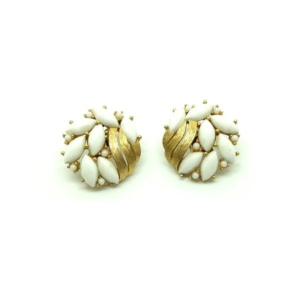 Vintage 1950s White Trifari Brooch Earring Set
