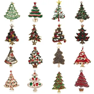 Wholesale Vintage Multicolor Crystal Christmas Tree Brooches Man Women's Full Rhinestone Brooch Pins Fashion Jewelry Xmas Gift